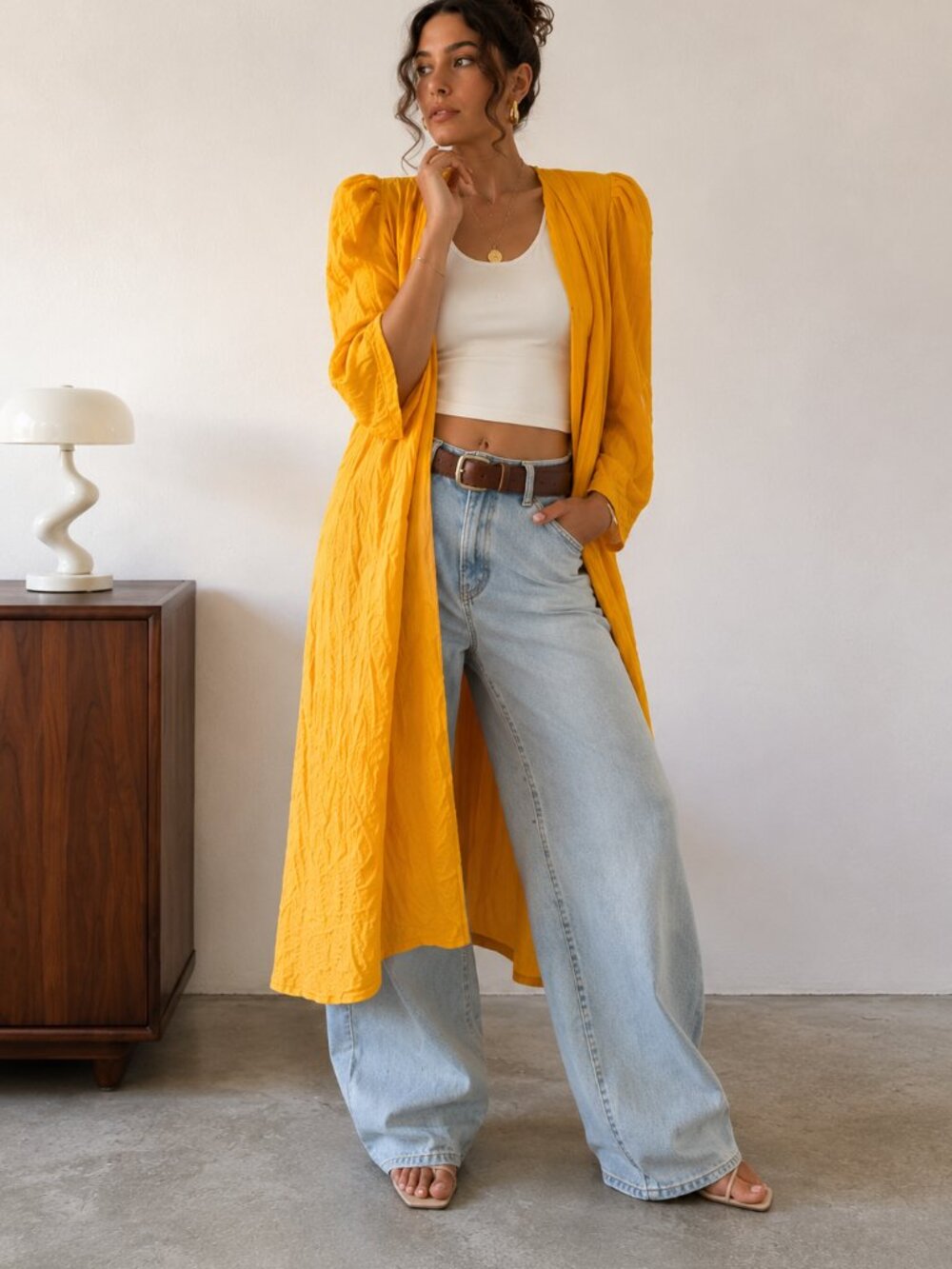 Vintage Riccardo Yellow Open Duster Jacket Puff Sleeve 80's Dopamine